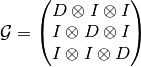 \mathcal{G} =
\begin{pmatrix}
  D \otimes I \otimes I
  \\
  I \otimes D \otimes I
  \\
  I \otimes I \otimes D
\end{pmatrix}