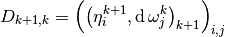 D_{k+1,k} = \left( \left( \eta^{k+1}_i, \diff \omega^{k}_j \right)_{k+1} \right)_{i,j}
