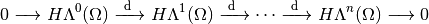 0 \xrightarrow{\quad} H \Lambda^0(\Omega) \xrightarrow{~\diff~} H \Lambda^1(\Omega) \xrightarrow{~\diff~} \cdots \xrightarrow{~\diff~} H \Lambda^n(\Omega) \xrightarrow{\quad} 0