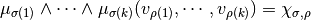 \mu_{\sigma(1)} \wedge \cdots \wedge \mu_{\sigma(k)} (v_{\rho(1)}, \cdots, v_{\rho(k)}) = \chi_{\sigma,\rho}