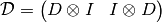 \mathcal{D} =
\begin{pmatrix}
  D \otimes I
 &
  I \otimes D
\end{pmatrix}