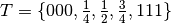 T = \{ 000, \frac{1}{4}, \frac{1}{2}, \frac{3}{4}, 1 1 1 \}