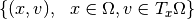 \{ (x,v), ~~ x \in \Omega, v \in T_x \Omega \}