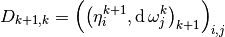 D_{k+1,k} = \left( \left( \eta^{k+1}_i, \diff \omega^{k}_j \right)_{k+1} \right)_{i,j}