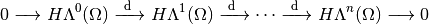 0 \xrightarrow{\quad} H \Lambda^0(\Omega) \xrightarrow{~\diff~} H \Lambda^1(\Omega) \xrightarrow{~\diff~} \cdots \xrightarrow{~\diff~} H \Lambda^n(\Omega) \xrightarrow{\quad} 0