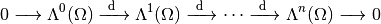 0 \xrightarrow{\quad} \Lambda^0(\Omega) \xrightarrow{~\diff~} \Lambda^1(\Omega) \xrightarrow{~\diff~} \cdots \xrightarrow{~\diff~} \Lambda^n(\Omega) \xrightarrow{\quad} 0