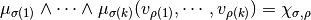 \mu_{\sigma(1)} \wedge \cdots \wedge \mu_{\sigma(k)} (v_{\rho(1)}, \cdots, v_{\rho(k)}) = \chi_{\sigma,\rho}